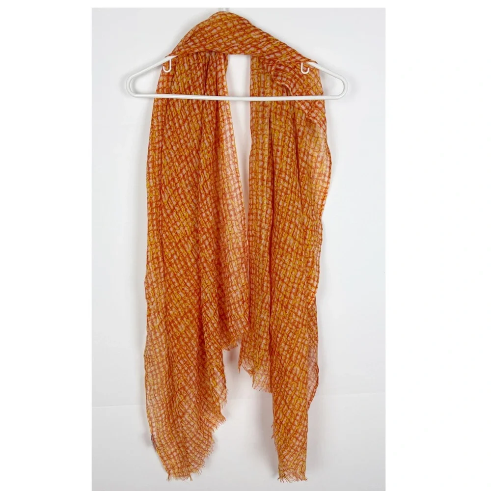 Bindya New York Scarf 100% Wool Orange Yellow Print